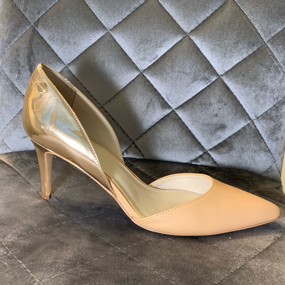 Calvin Klein Nude and Metallic Rose Gold Heels